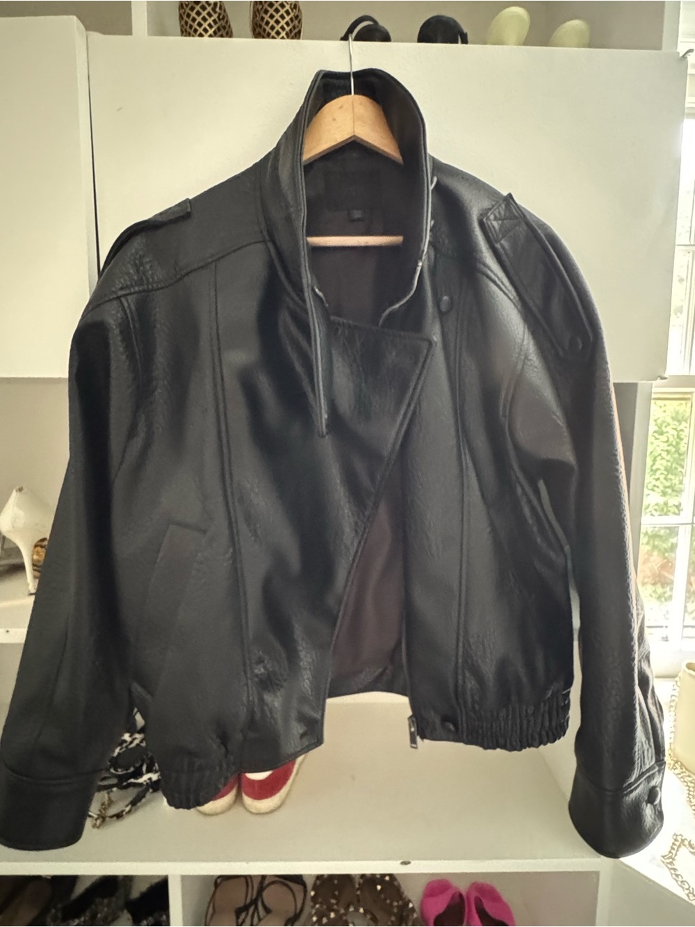 Black Women’s Faux Leather Jacket - Modern Biker Style